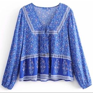 Blue Floral Boho Printed Blouse 💙
